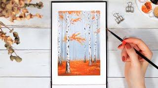 Fall Birch Tree Forest // Easy Gouache Painting Tutorial