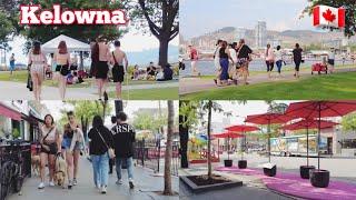 4K CANADA Walking in Downtown Kelowna, City Park & Lake BC