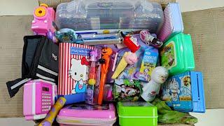 cut stationery collection, crayons colour, doraemon pencil box, sticky notes, eraser, toy collection