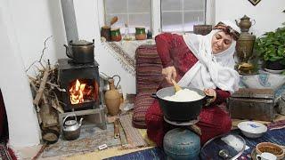 Village Life of Rural Woman in Iran | Sweet Rice in a snow day in village life style