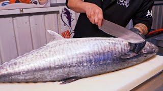 King Fish！Amazing Seer Fish Cutting Skills, Fried Fish Belly / 大魚進港！肥美土魠魚切割技能, 香煎土魠魚排, 炙燒握壽司/丸萬鮮魚行