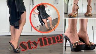 Styling a Faux Leather Dress with 6 Pairs of High Heel Mules