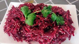 Delicious beet salad with sesame seeds and mustard