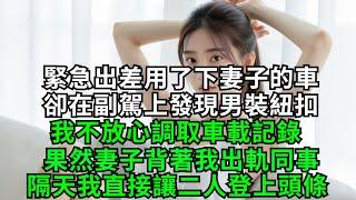 緊急出差用了下妻子的車，卻在副駕上發現男裝紐扣，我不放心調取車載記錄，果然妻子背著我出軌同事，隔天我直接讓二人登上頭條！【年華妙語】#小說#故事#情感#夫妻#落日溫情#情感故事#家庭矛盾#爽文