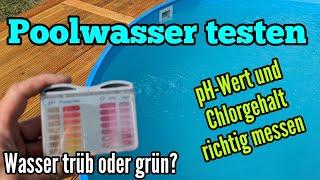 Poolwasser testen pH-Wert und Chlor-Wert testen mit Pooltester Pool Wasser grün oder trüb