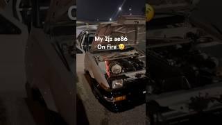 2jz ae86 engine bay caught fire ive learned to always carry a fire extinguisher #2jz #corolla