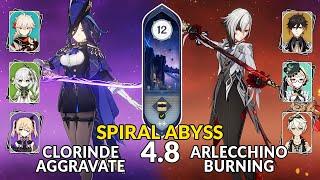 New 4.8 Spiral Abyss│Clorinde Aggravate & Arlecchino Burn | Genshin Impact Floor 12