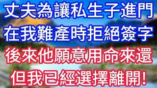 【完結】丈夫為讓私生子進門，在我難產時拒絕簽字，後來他願意用命來還，但我已經選擇離開!#情感故事 #生活經驗 #老年生活 #為人處世