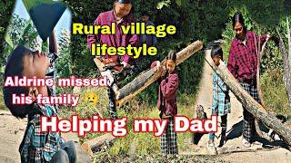 Young mom Helping her Dad|| firewood cutting in the field|| village lifestyle||  @Catherinemom23