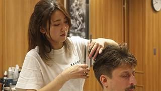 (ASMR) Best Haircut of His Life by Cute Japanese Lady Barber - Scissors Only Haircut, Shave & More