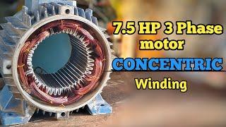 7.5 HP 3 Phase motor concentric winding and connection with all diagrams| 3 Phase motor winding