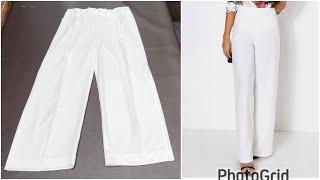 High waist wide leg trouser pant cutting and stitching tutorial | high waist trouser