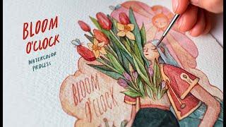 Bloom O'clock - Spring-themed Watercolor painting