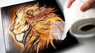 SUPER EASY Lion SWIPE Pouring - Stencil Painting Technique | AB Creative Tutorial