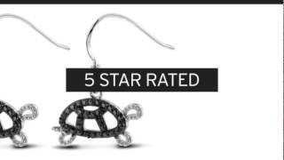 Black Diamond Turtle Earrings Crafted In Solid Sterling Silver - SuperJeweler.com