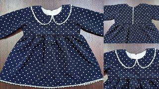 Peter Pan Collar Baby Frock Cutting and Stitching || Baby girl frock with zipper on back side