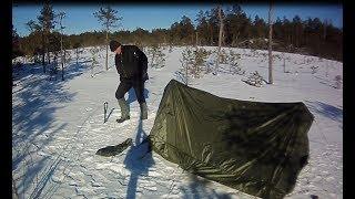 Frozen Moor. Solo Overnight in the Winter's Chill. Camping with French Army Tent.