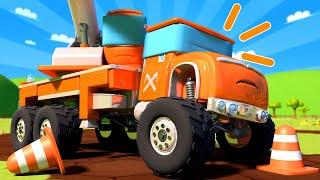 Pretend play working with construction vehicles ! Monster Trucks Cartoon for Children - Monster Town