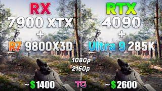 RX 7900 XTX + Ryzen 7 9800X3D vs RTX 4090 + Ultra 9 285K - Test in 1080p & 4K