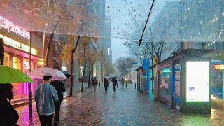 [4K] Morning Heavy Rain in Teheran-ro Gangnam Seoul City Sounds Ambience 서울 강남 테헤란로의 폭우 내리는 아침 출근길