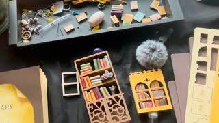 ASMR assembling wooden book nook, soft spoken & whisper, wood, rain, paper & cutting sounds