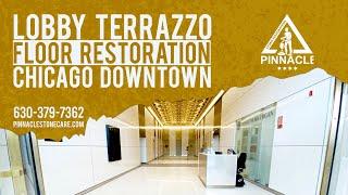 Lobby Terrazzo Floor Restoration in Chicago Downtown - terrazzo crack repair, polishing, sealing