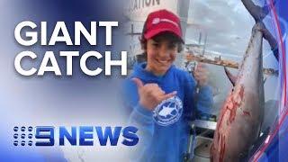 Teenager lands second record breaking catch | Nine News Australia