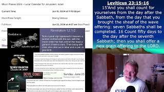 Full Moon in Israel June 22 is Sabbath / 49th day... Pentecost Fully Come is Sunday June 23, 2024