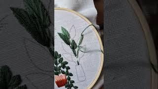 Simple leaves embroidery Stem stitch + satin stitch Hand embroidery for beginners