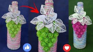 DIY || Bottle Decoration With Foam Flower || Foam Flower craft || DIY flower vase