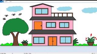 very beautiful house drawing | paint in computer drawing house | house drawing in laptop.