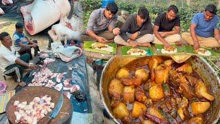 Pork curry cooking and eating with rice in village | Pork curry recipe | Pork eating