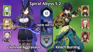 NEW ABYSS !! C0 Clorinde Aggravate & C0 Kinich Burning - Spiral Abyss 5.2 Floor 12 Genshin Impact