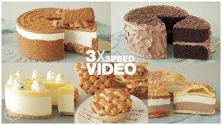 #122 3x Speed 케이크 디저트 베이킹 영상 : Cake Dessert Baking Video | 사과 치즈케이크, 초콜릿 케이크, 레몬 케이크 | Cooking tree