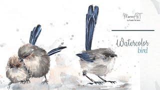 Watercolor cute bird painting + free sketch