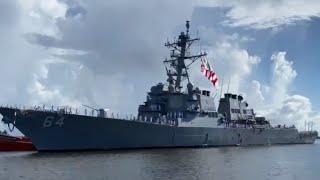 Secretary of the Navy Carlos Del Toro speaks at USS Carney's return to Mayport