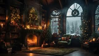 Cozy Festive Christmas Ambience ️  Relaxing Christmas Music, Heavy Snowfall and Crackling Fire