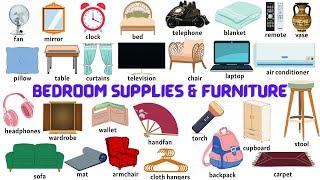 NAMES OF BEDROOM SUPPLIES AND BEDROOM FURNITURE | BEDROOM SUPPLIES | BEDROOM FURNITURE | VOCABULARY