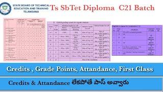 Ts SbTet Diploma C21 Batch Credits | Grades | Attandance | First class | Next class promotion rules