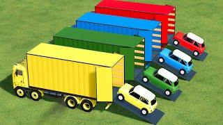 TRUCKS OF COLORS ! TRANSPORTING MINI COOPERS TO THE GARAGE WITH TRUCKS ! Farming Simulator 22