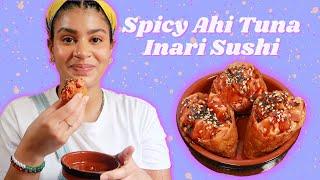 Spicy Ahi Tuna Inari Sushi | How to Make Inari Sushi (Inarizushi Recipe) | DIY Spicy Tuna Sushi