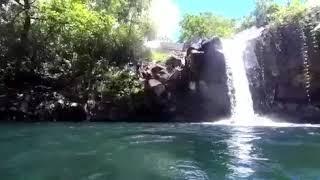 Eau bleu waterfall Mauritius flip