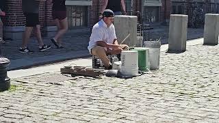 Faneuil Hall Quincy Market street drummer Boston June 28 2024 busking it up