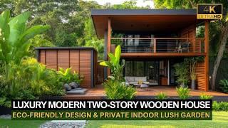 Luxury Modern Two-Story Wooden House with Eco-Friendly Design & a Private Indoor Lush Garden