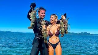 Hunting Underwater for Lobsters - Catch, Clean and Cook on a Remote Beach