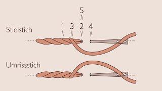 Stielstich / Umrissstich • Sticken lernen für Anfänger • Schritt für Schritt Stickanleitung