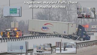 01-06-2024 Hagerstown, Maryland - Winter Storm - Heavy Snow - i-81 Blocked by Wrecks - People Out