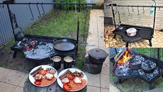 Cooking Breakfast on the Metal Outdoor Fire pit I made on this channel.
