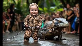 Baby Fashion Show with wild Animals. #cute #fashion #baby #runway #ai #viralvideo #