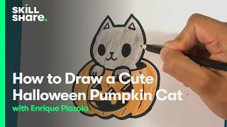 How to Draw a Cute Halloween Pumpkin Cat